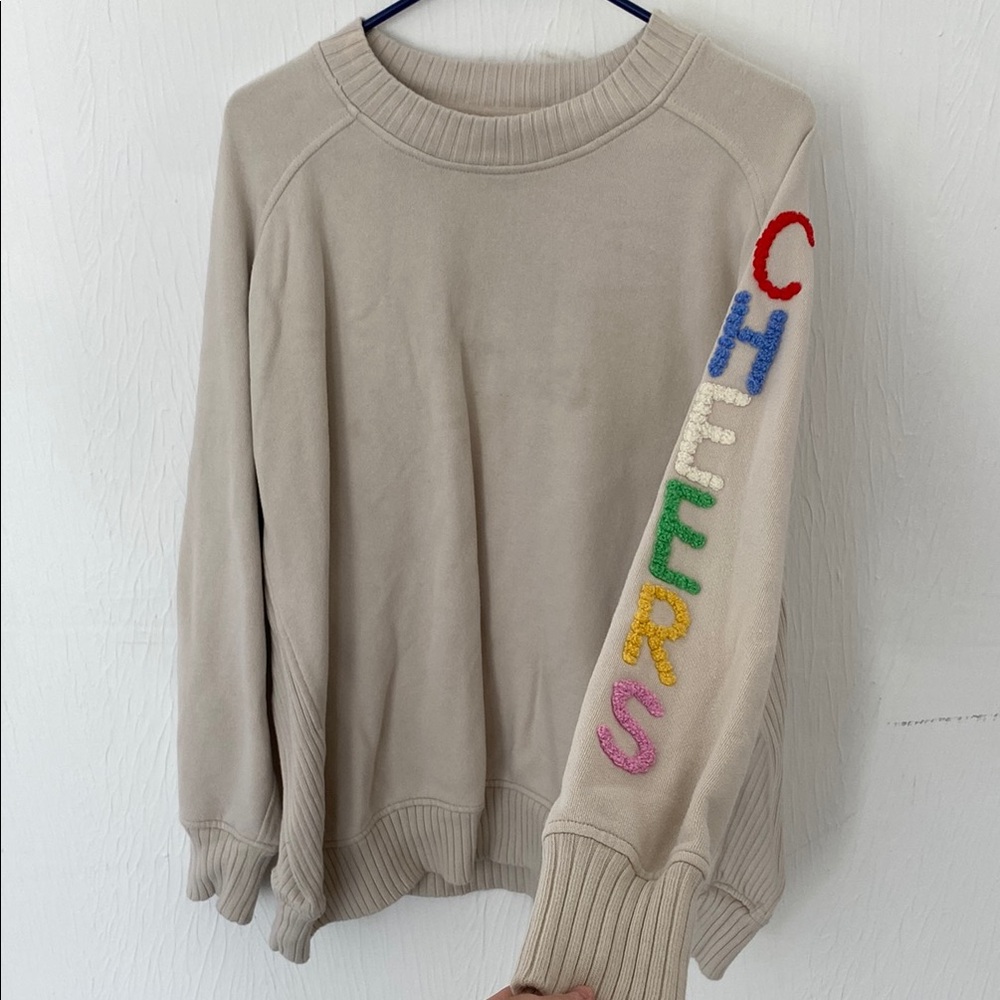 Aerie Cream and Red Crew Neck Sweater